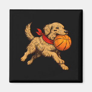 Lustiger Golden Retriever Hund spielt Basketball-S Magnet