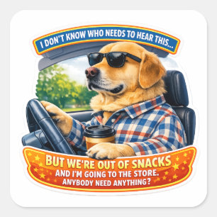 Lustiger Golden-Retriever-Komödie-Auto-Kunst-Meme- Quadratischer Aufkleber