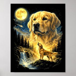 Lustiger Golden-Retriever-Meme, der zum Mond heult Poster