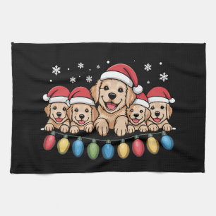 Lustiger Golden Retriever Weihnachts-Welpe Hund  Geschirrtuch