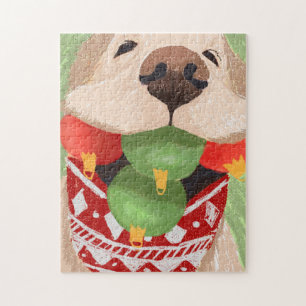 Lustiger Golden Retriever Weihnachtskugeln Mund Puzzle