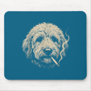 Lustiger Goldendoodle-Meme Hund raucht Zigarette Mousepad