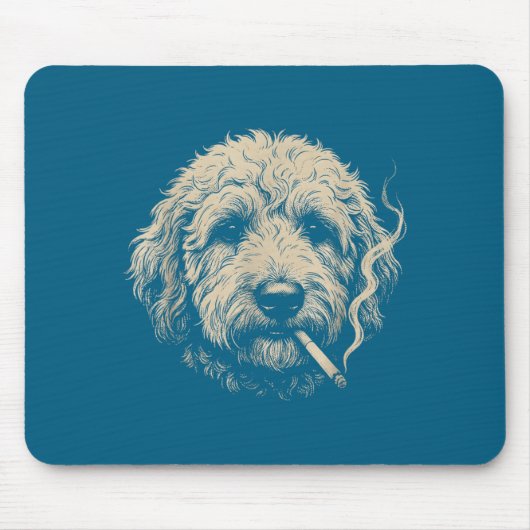 Lustiger Goldendoodle-Meme Hund raucht Zigarette Mousepad (Vorne)