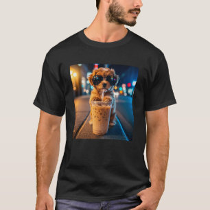Lustiger Goldendoodle trinkt eisgekühlten Kaffee T T-Shirt