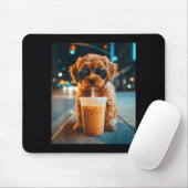 Lustiger Goldendoodle trinkt Eiskaffee Tier-Meme Mousepad (Mit Mouse)