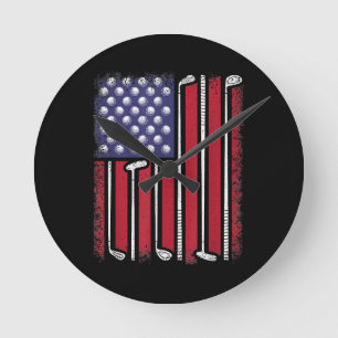 Lustiger Golf Amerikanischer Flagge Golfspieler Vi Runde Wanduhr