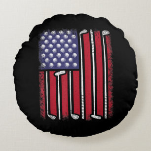 Lustiger Golf Amerikanischer Flagge Golfspieler Vi Rundes Kissen