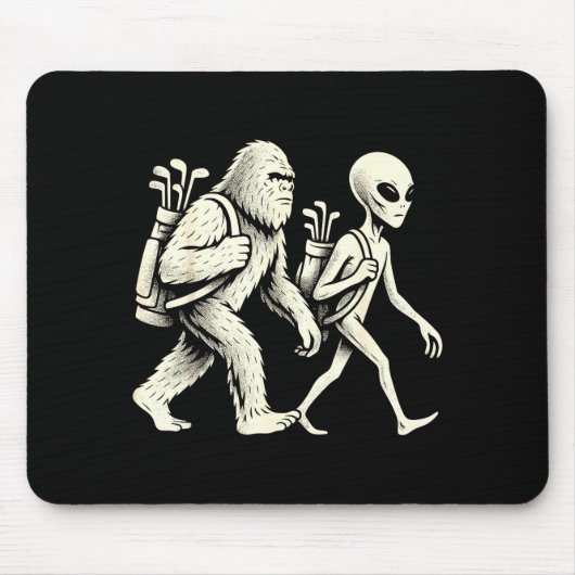 Lustiger Golf Bigfoot Sasquatch Alien Ufo Golfer Mousepad (Vorne)