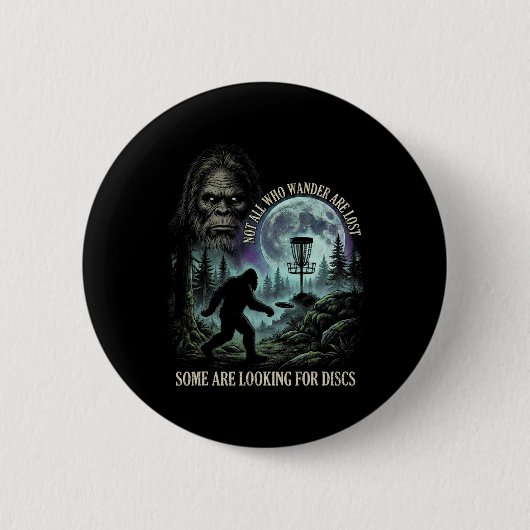 Lustiger Golf spielender Bigfoot-Disc-Golf-Spieler Button (Vorderseite)