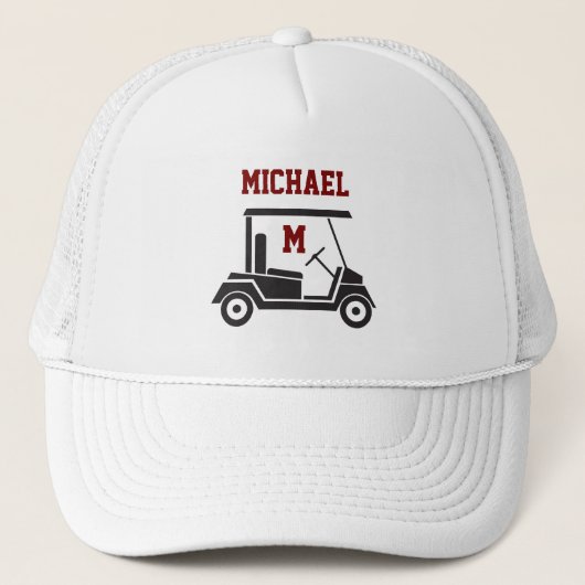 Lustiger Golf-Typ Wagen Monogramm Name Truckerkappe (Vorderseite)