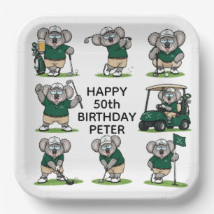 lustiger Golf-und-Koalas Pappteller