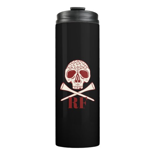 Lustiger Golf-Vater-Monogramm schwarzer Totenkopf Thermosbecher (Vorderseite)