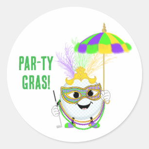 Lustiger Golfball zum Feiern von Mardi Gras Runder Aufkleber