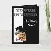 Lustiger gotischer Steampunk spielender Schädel Einladung (Vorderseite)