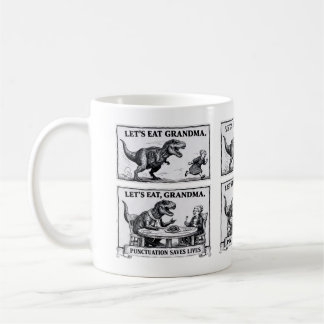 ☕ Lustiger Grammatik-Becher – „Lasst uns essen, Om Kaffeetasse