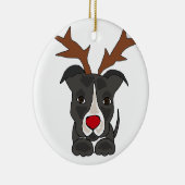 Lustiger grauer Pitbull Hund als Weihnachtsren Keramik Ornament (Rechts)