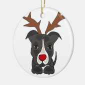 Lustiger grauer Pitbull Hund als Weihnachtsren Keramik Ornament (Links)