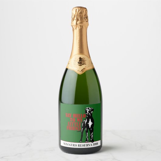 Lustiger Great Dane Gewinner Wein Schaumweinetikett (Vorderseite)