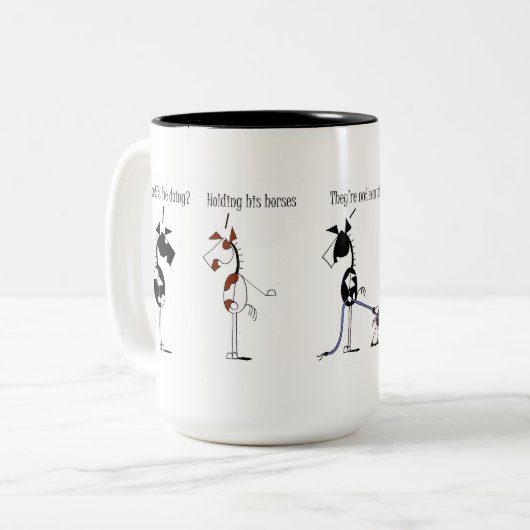 Lustiger Griff Ihr PferdeCartoon Zweifarbige Tasse (Vorderseite Links)