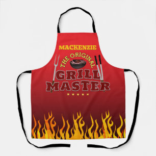 Lustiger GRILLMEISTER mit Flamme auf Farbverlauf Schürze