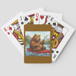 Lustiger Grizzlybär in Kayak-Cartoon Spielkarten