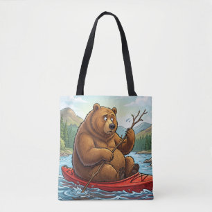 Lustiger Grizzlybär in Kayak-Cartoon Tasche