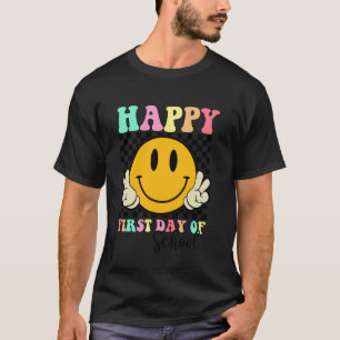 Lustiger Groovy Glücklicher Erster Schultag Zurück T-Shirt