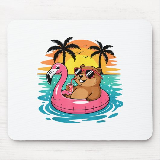 Lustiger Groundhog Hawaiian Flamingo Float Strand Mousepad (Vorne)