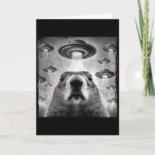 Lustiger Groundhog-Selfie mit Alien-Ufos Groundhog Karte (Vorderseite)