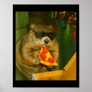 Lustiger Groundhog Woodchuck, der Pizza isst Roden Poster