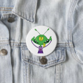 Lustiger grüner Außerirdischer macht albernes Gesi Button (Beispiel)