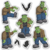 Lustiger grüner Frankenstein-Monster-Cartoon und F Aufkleber (Vorderseite)