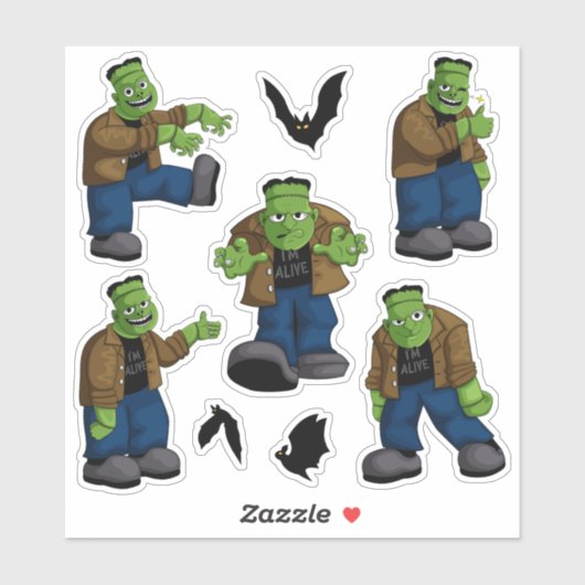 Lustiger grüner Frankenstein-Monster-Cartoon und F Aufkleber (Blatt)