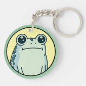 Lustiger grüner Frosch mit Pokerface Schlüsselanhänger (Rückseite)