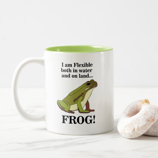 Lustiger Grüner Frosch Zweifarbige Tasse (Mit Donut)