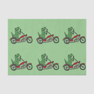 Lustiger grüner T-rex Dinosaurier auf Motorrad Seidenpapier