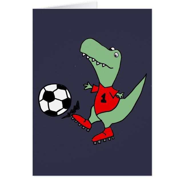 Lustiger grüner T-rex Dinosaurier, der Fußball (Vorne)