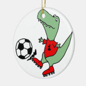 Lustiger grüner T-rex Dinosaurier, der Fußball Keramik Ornament (Links)