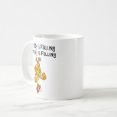 Lustiger Gummihuhn-Himmel ist fallender Cartoon Kaffeetasse (Vorderseite Links)