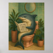 Lustiger Hai-Badezimmer-Wandkunst | Hai liest Nach Poster (Vorne)