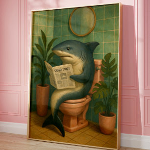 Lustiger Hai-Badezimmer-Wandkunst   Hai liest Nach Poster