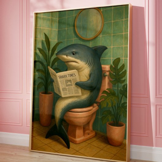 Lustiger Hai-Badezimmer-Wandkunst | Hai liest Nach Poster
