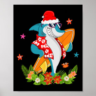 Lustiger Hai Hawaiianischer Sommer Surfen Hai Weih Poster
