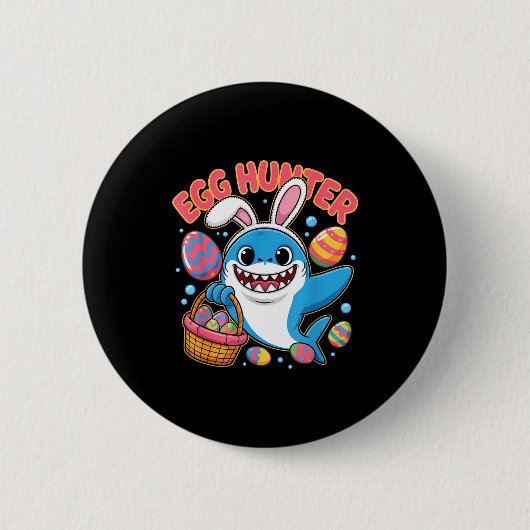 Lustiger Hai-Osterhase, süßer Eierjäger  Button (Vorderseite)