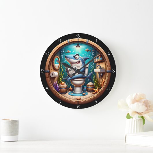 Lustiger Hai-Toilette Große Wanduhr (Zuhause)