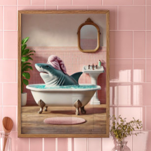 Lustiger Haifisch-Badezimmerposter Rosa Badezimm Poster