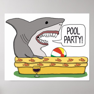 Lustiger Haifisch bereit zum Pool-Party Poster