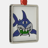 Lustiger Haifisch, der Essiggurken-Mann-Cartoon Ornament Aus Metall (Rechts)