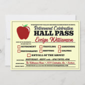 Lustiger Hall-Pass-Lehrerruhestandsfeier Einladung (Vorderseite)