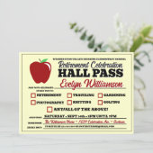 Lustiger Hall-Pass-Lehrerruhestandsfeier Einladung (Stehend Vorderseite)